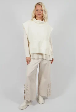 Jersey Trousers with Floral Embellishment in Sandshell