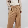 Jersey Wide Leg Trousers with Belt in Camel