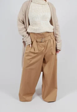 Jersey Wide Leg Trousers with Belt in Camel