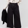 Jersey Wide Leg Trousers with Belt in Nero