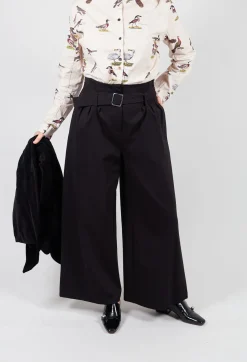 Jersey Wide Leg Trousers with Belt in Nero