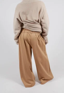 Jersey Wide Leg Trousers with Belt in Camel