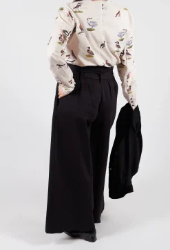 Jersey Wide Leg Trousers with Belt in Nero