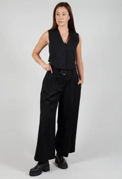 Jersey Wide Leg Trousers with Belt in Nero