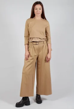 Jersey Wide Leg Trousers with Belt in Camel