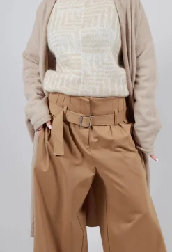 Jersey Wide Leg Trousers with Belt in Camel