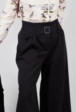 Jersey Wide Leg Trousers with Belt in Nero