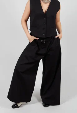 Jersey Wide Leg Trousers with Belt in Nero