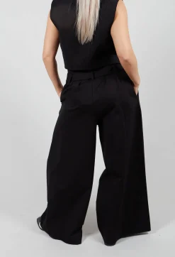 Jersey Wide Leg Trousers with Belt in Nero