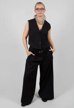 Jersey Wide Leg Trousers with Belt in Nero