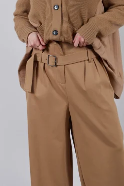 Jersey Wide Leg Trousers with Belt in Camel