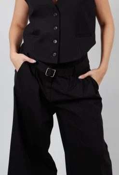 Jersey Wide Leg Trousers with Belt in Nero