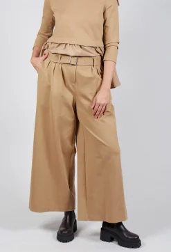 Jersey Wide Leg Trousers with Belt in Camel