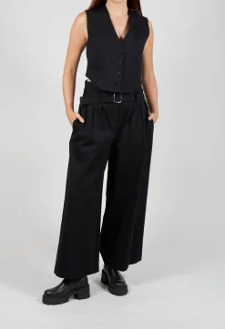 Jersey Wide Leg Trousers with Belt in Nero