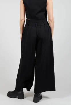 Jersey Wide Leg Trousers with Belt in Nero