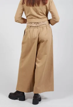 Jersey Wide Leg Trousers with Belt in Camel