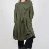 Jumper Dress with Ascot Neck Detail in Olive