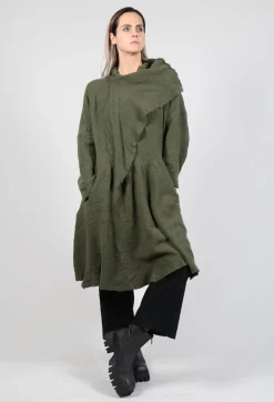 Jumper Dress with Ascot Neck Detail in Olive