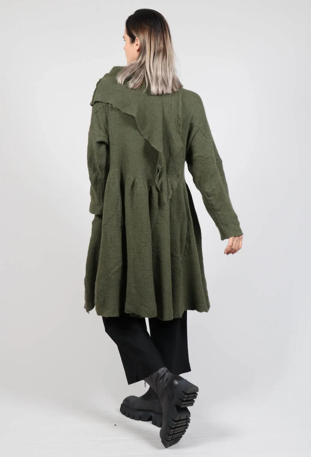 Jumper Dress with Ascot Neck Detail in Olive