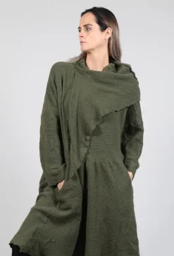 Jumper Dress with Ascot Neck Detail in Olive