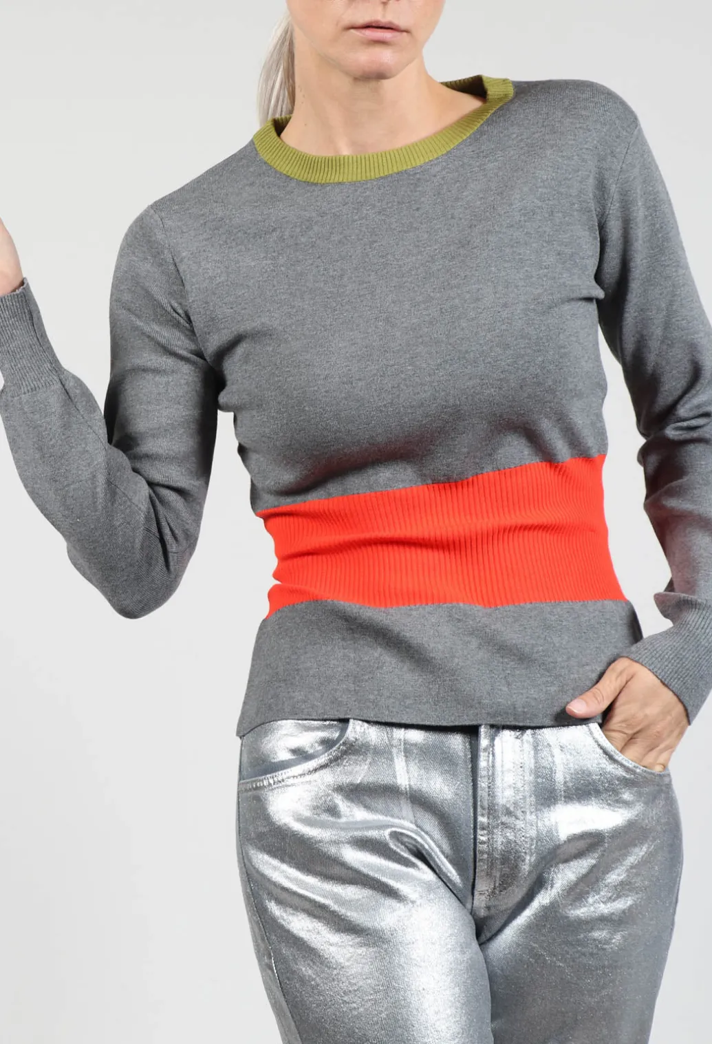 Jumper with Contrasting Detail in Grey