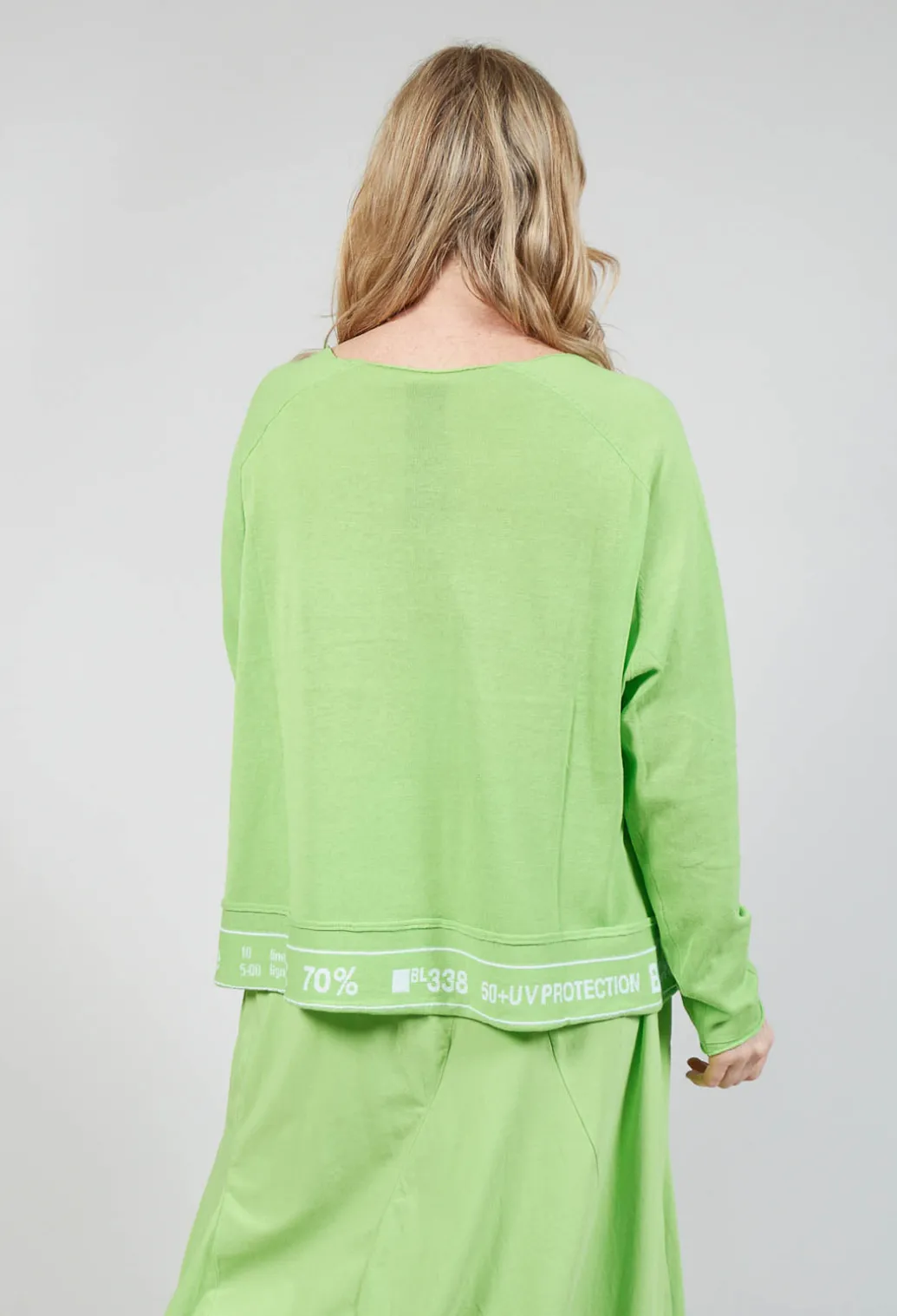 Jumper with Hemline Lettering in Lime Jacquard