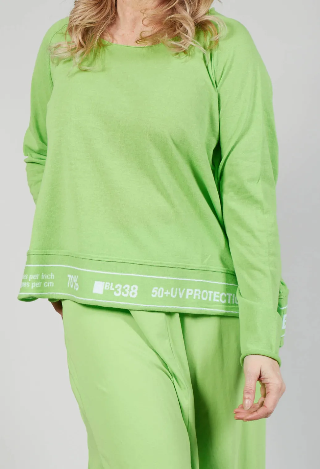 Jumper with Hemline Lettering in Lime Jacquard