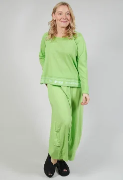 Jumper with Hemline Lettering in Lime Jacquard