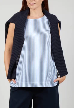 Jumper with Striped Underlay in Dark Navy and Off White