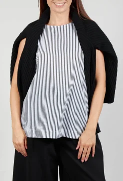 Jumper with Striped Underlay in Nero and Off White Antracite