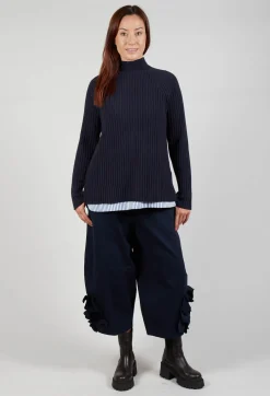 Jumper with Striped Underlay in Dark Navy and Off White