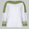 Jumper with Three Quarter Length Sleeves in White and Green