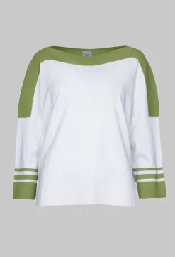 Jumper with Three Quarter Length Sleeves in White and Green