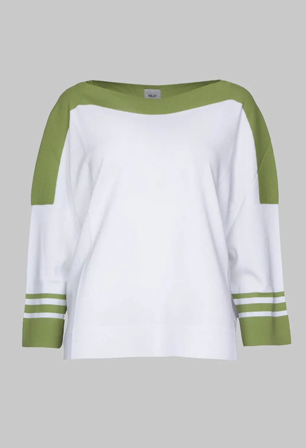 Jumper with Three Quarter Length Sleeves in White and Green