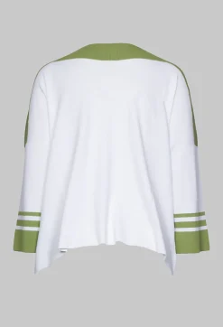 Jumper with Three Quarter Length Sleeves in White and Green