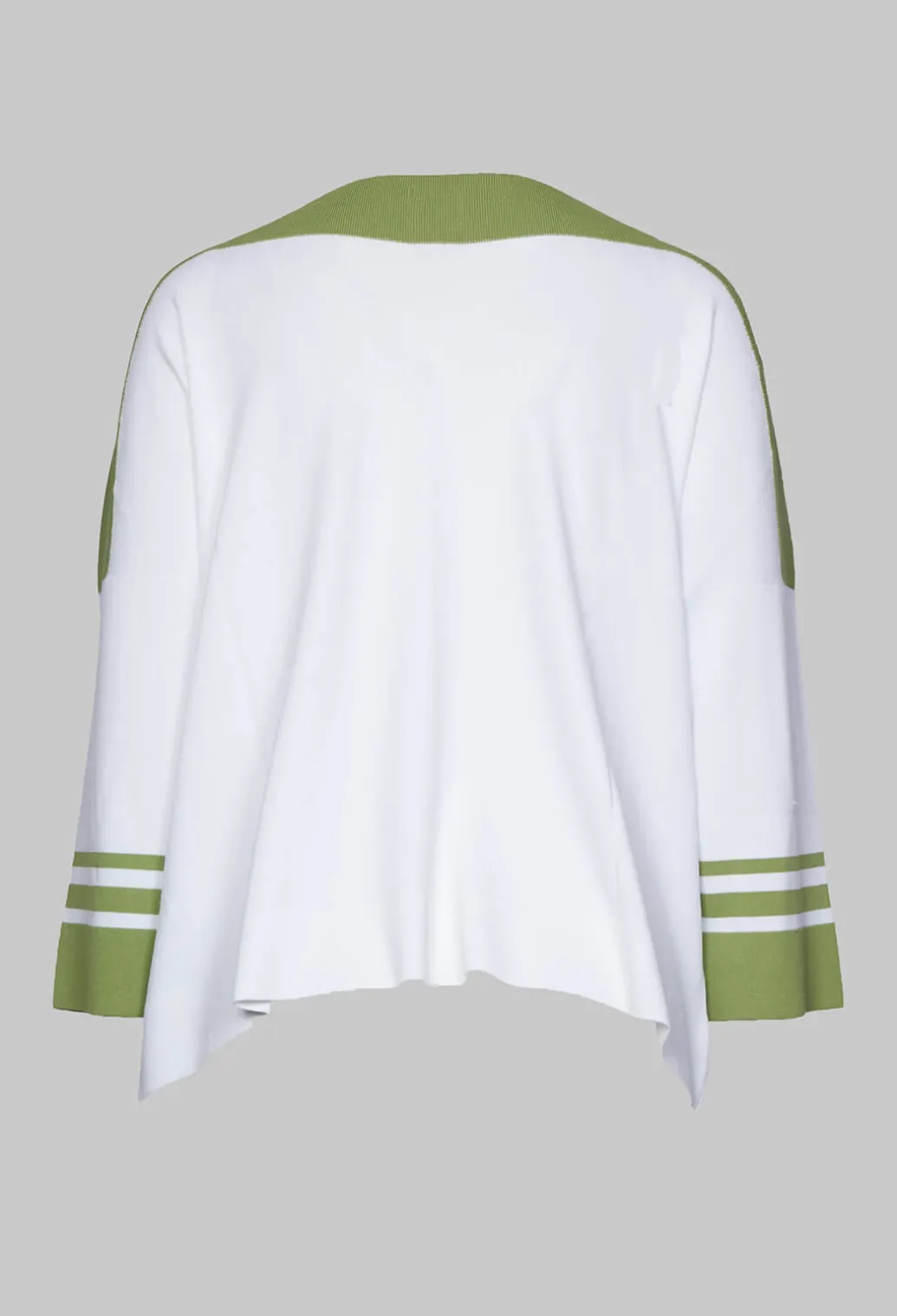 Jumper with Three Quarter Length Sleeves in White and Green