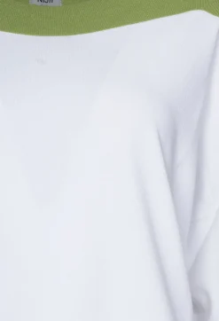Jumper with Three Quarter Length Sleeves in White and Green