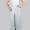 Jumpsuit with Front Zip Fastening in Light Grey