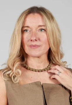 Khaki Springwire Woven Ball Necklace