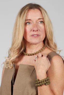 Khaki Springwire Woven Ball Bracelet