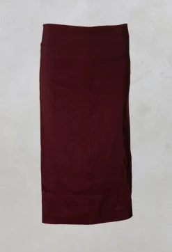 Knee Length Skirt with Folded Waistband in Burgundy