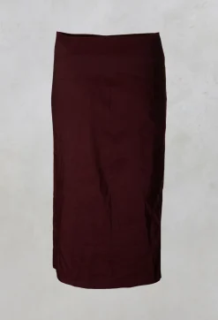 Knee Length Skirt with Folded Waistband in Burgundy