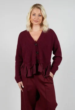 Knitted Cardigan with Frill Hem in Rumba