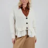 Knitted Cardigan with Frill Hem in White Wool