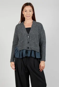Knitted Cardigan with Frill Hem in Grey and Piomb