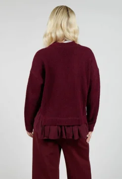 Knitted Cardigan with Frill Hem in Rumba