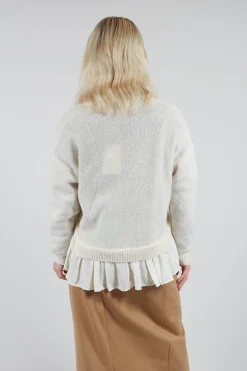 Knitted Cardigan with Frill Hem in White Wool