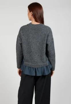 Knitted Cardigan with Frill Hem in Grey and Piomb
