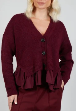 Knitted Cardigan with Frill Hem in Rumba