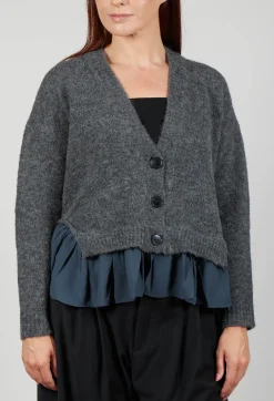 Knitted Cardigan with Frill Hem in Grey and Piomb